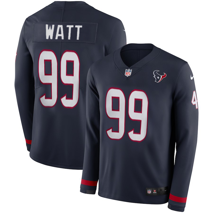 Men Houston Texans 99 Watt blue Limited NFL Nike Therma Long Sleeve Jersey
